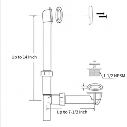 PSP0013 1-1/2" Bath Tub Waste & Overflow Drain